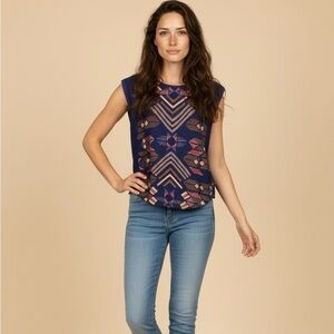 Catherine Malandrino Navy Geometric Blouse